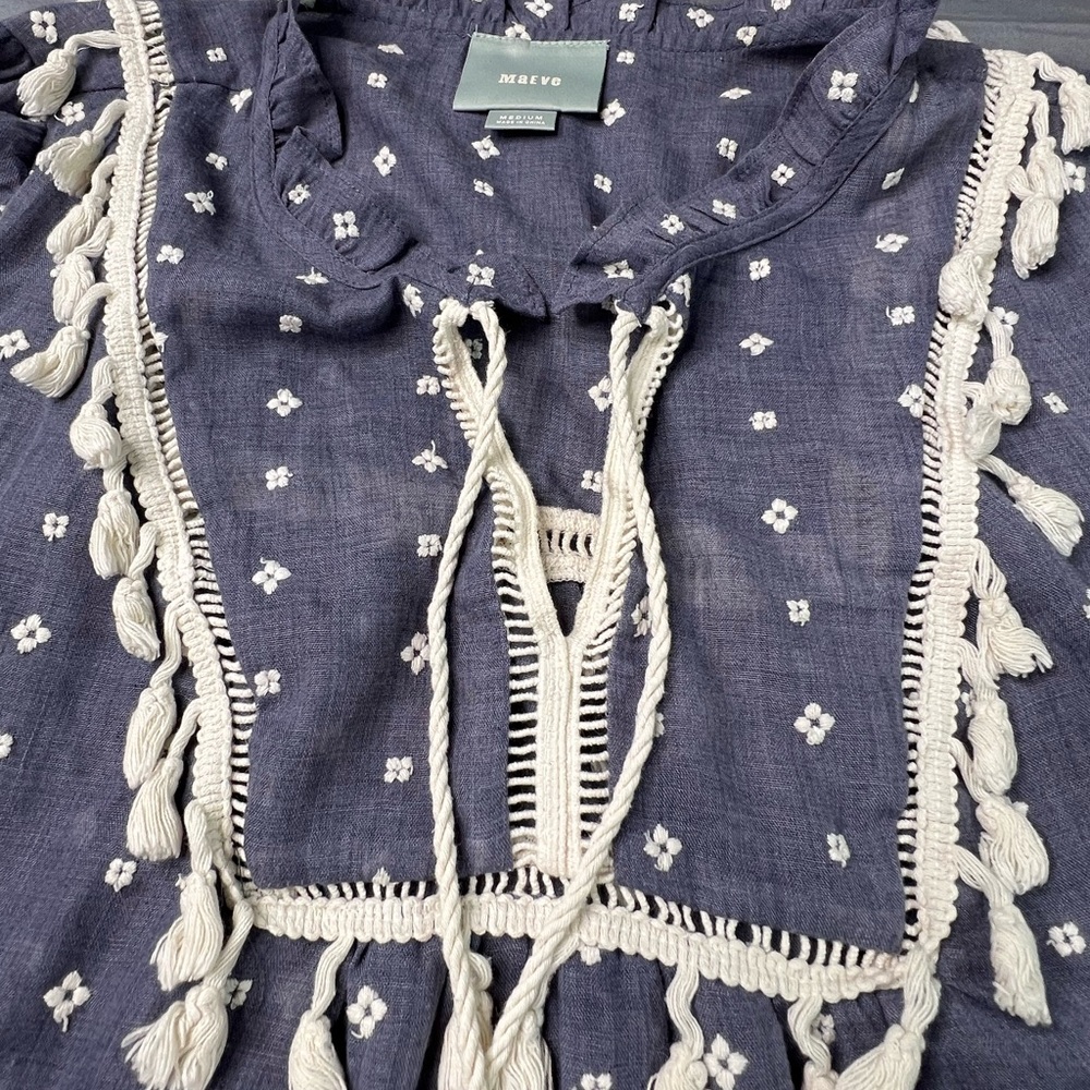 Maeve Embroidered Tassel Peasant Blouse – Size Medium - Picture 4 of 10